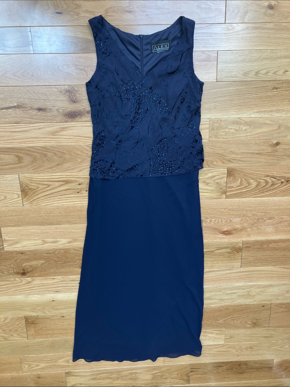 Alex Evenings Navy Embroidered Evening Dress